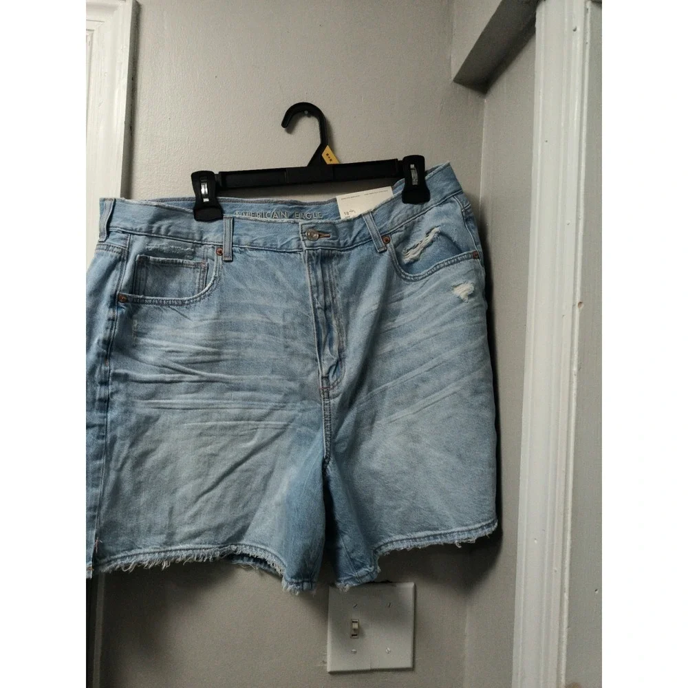 American Eagle Stretch Highest Rise Baggy LIGHT Denim Jean Shorts SIZE 18/34 NEW